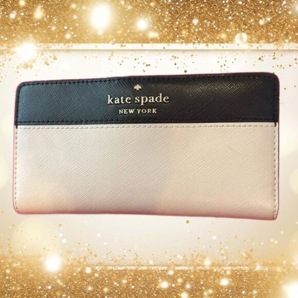 Kate Spade New York Large Folding Leather Wallet Black/Ivory Inside TAG 16 Slots - Picture 7 of 7
